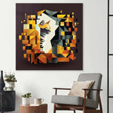 Abstract Geometric Ginger Cat Glass Wall Art - CreoGlass E-Shop