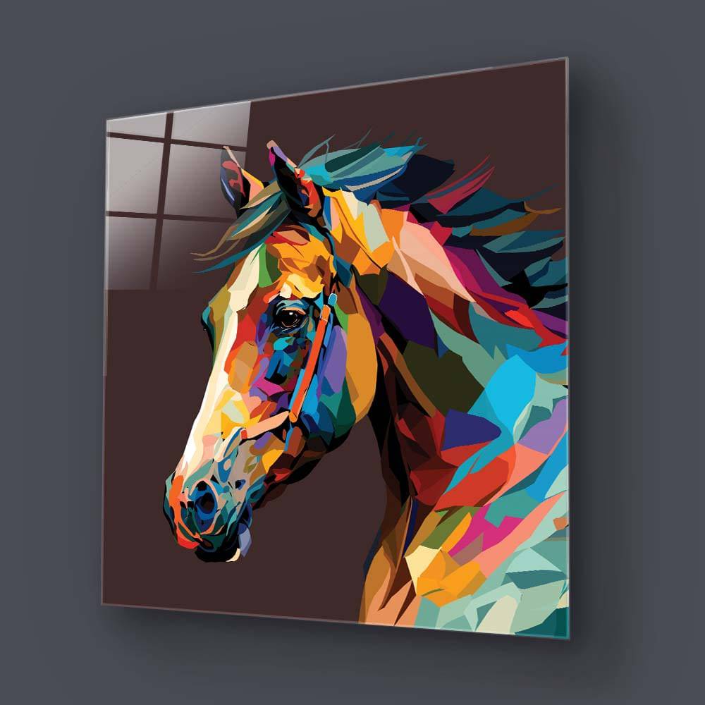 Abstract Geometric Horse Glass Wall Art - CreoGlass E-Shop