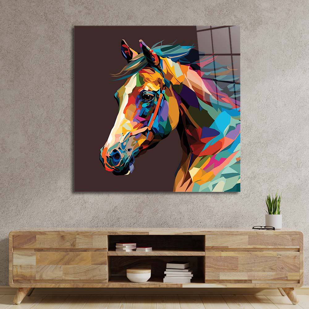 Abstract Geometric Horse Glass Wall Art - CreoGlass E-Shop