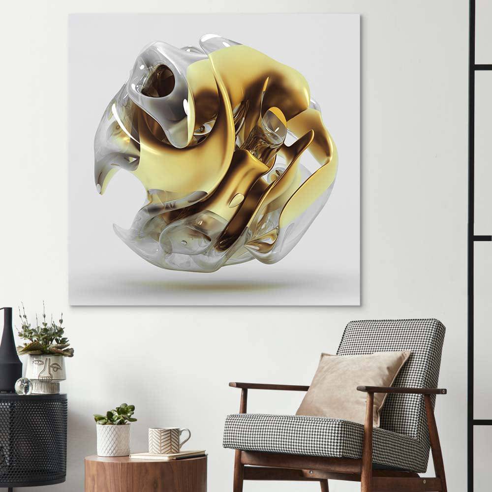 Abstract Gold Alien Flower Glass Wall Art - CreoGlass E-Shop