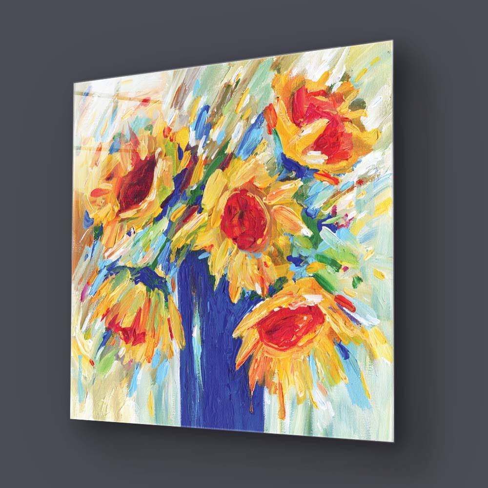 Abstract Sunflowers Glass Wall Art - CreoGlass E-Shop