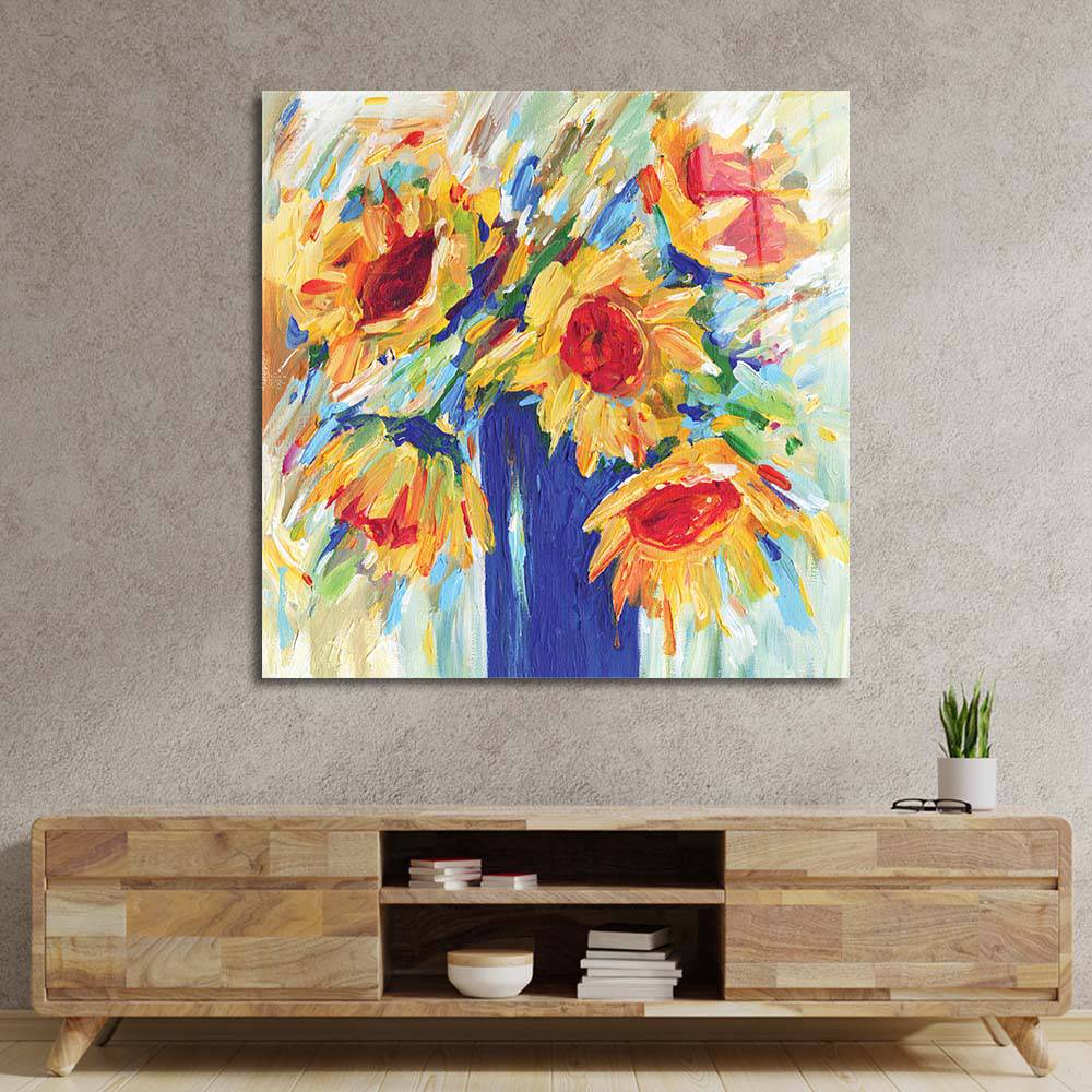 Abstract Sunflowers Glass Wall Art - CreoGlass E-Shop