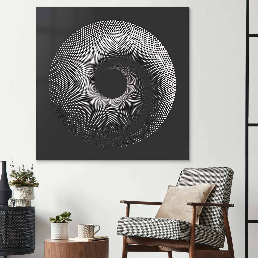 Black Abstract Halftone Spiral Glass Wall Art - CreoGlass E-Shop