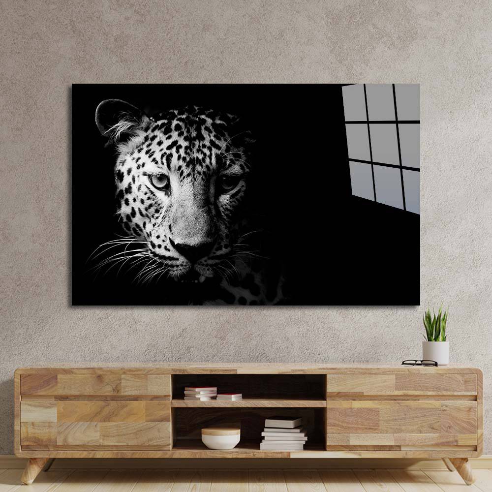 Black and White Leopard Glass Wall Art - CreoGlass E-Shop