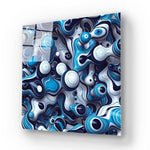 Blue and White Abstract Drops Glass Wall Art - CreoGlass E-Shop