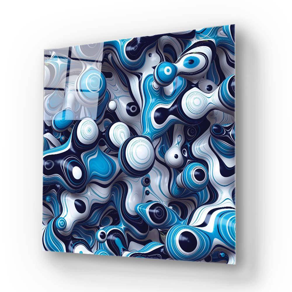 Blue and White Abstract Drops Glass Wall Art - CreoGlass E-Shop