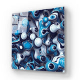 Blue and White Abstract Drops Glass Wall Art - CreoGlass E-Shop