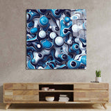 Blue and White Abstract Drops Glass Wall Art - CreoGlass E-Shop