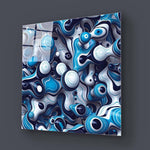 Blue and White Abstract Drops Glass Wall Art - CreoGlass E-Shop