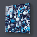 Blue and White Abstract Drops Glass Wall Art - CreoGlass E-Shop