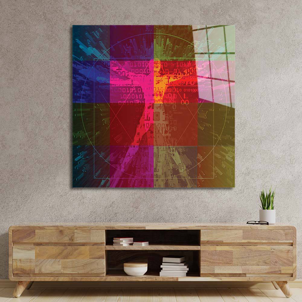 Colourful Virtuvian Man Glass Wall Art - CreoGlass E-Shop