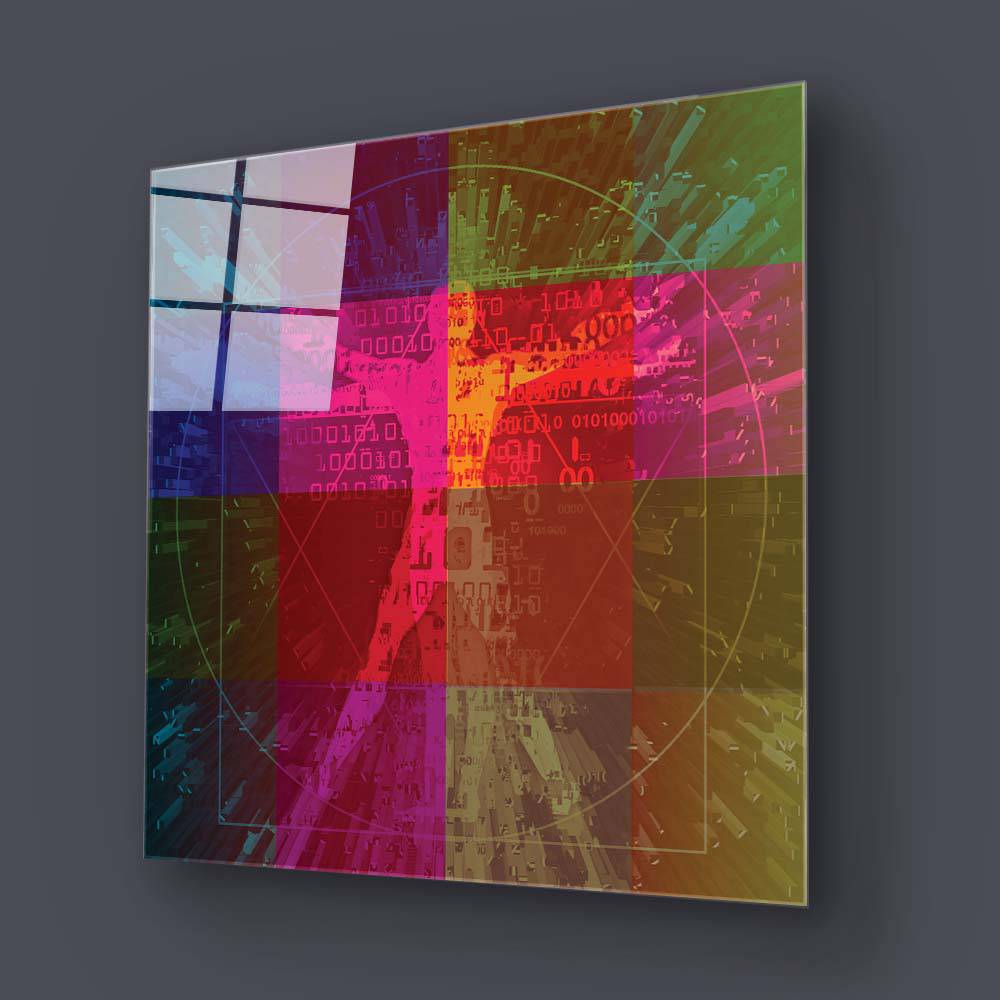 Colourful Virtuvian Man Glass Wall Art - CreoGlass E-Shop