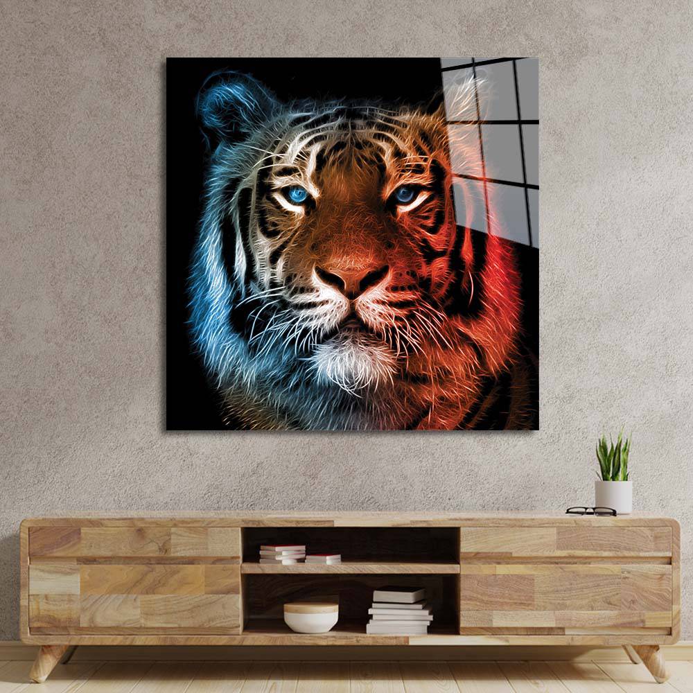 Fire and Ice Tiger Glass Wall Art - CreoGlass E-Shop