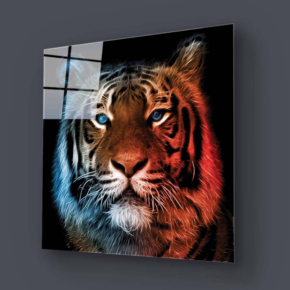 Fire and Ice Tiger Glass Wall Art - CreoGlass E-Shop