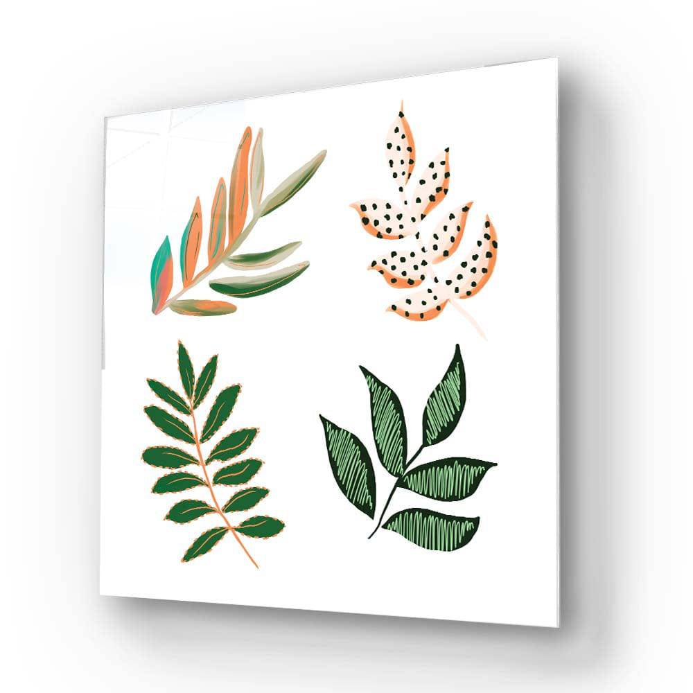 Geometric Painted Leaves Glass Wall Art - CreoGlass E-Shop