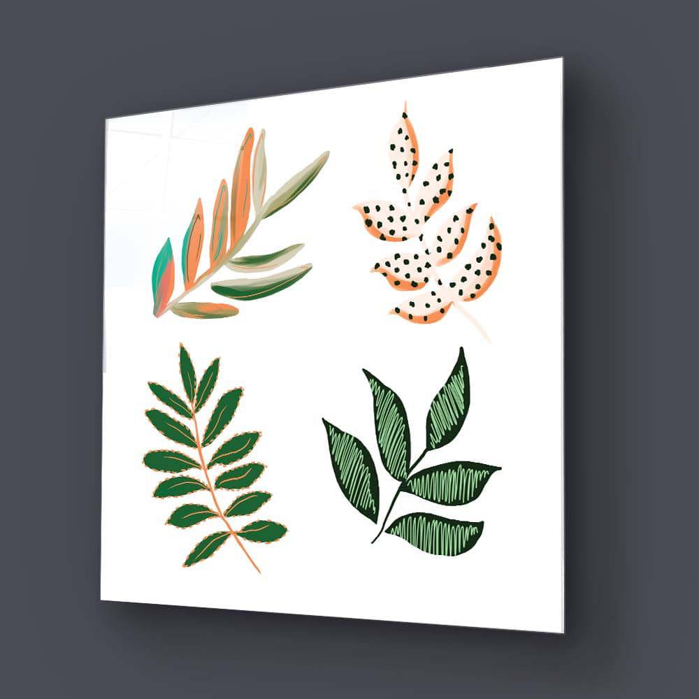 Geometric Painted Leaves Glass Wall Art - CreoGlass E-Shop