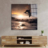 Leaping Dolphin Classic Glass Wall Art - CreoGlass E-Shop