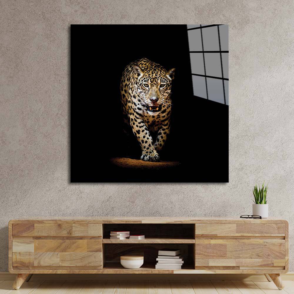 Leopard in Spotlight Glass Wall Art - CreoGlass E-Shop