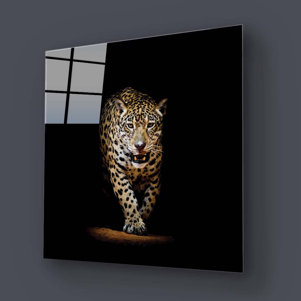 Leopard in Spotlight Glass Wall Art - CreoGlass E-Shop