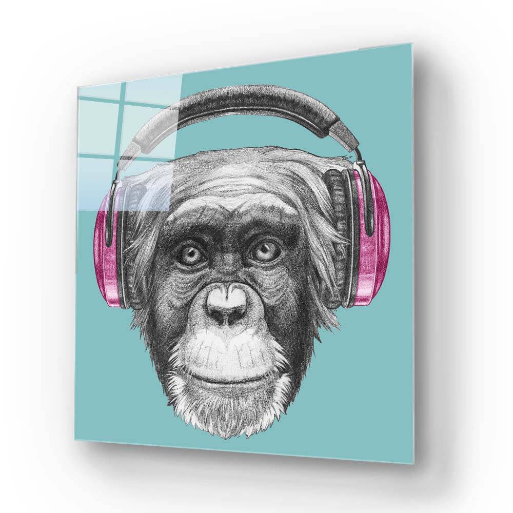 Monkey with Headphones Illustration Glass Wall Art - CreoGlass E-Shop