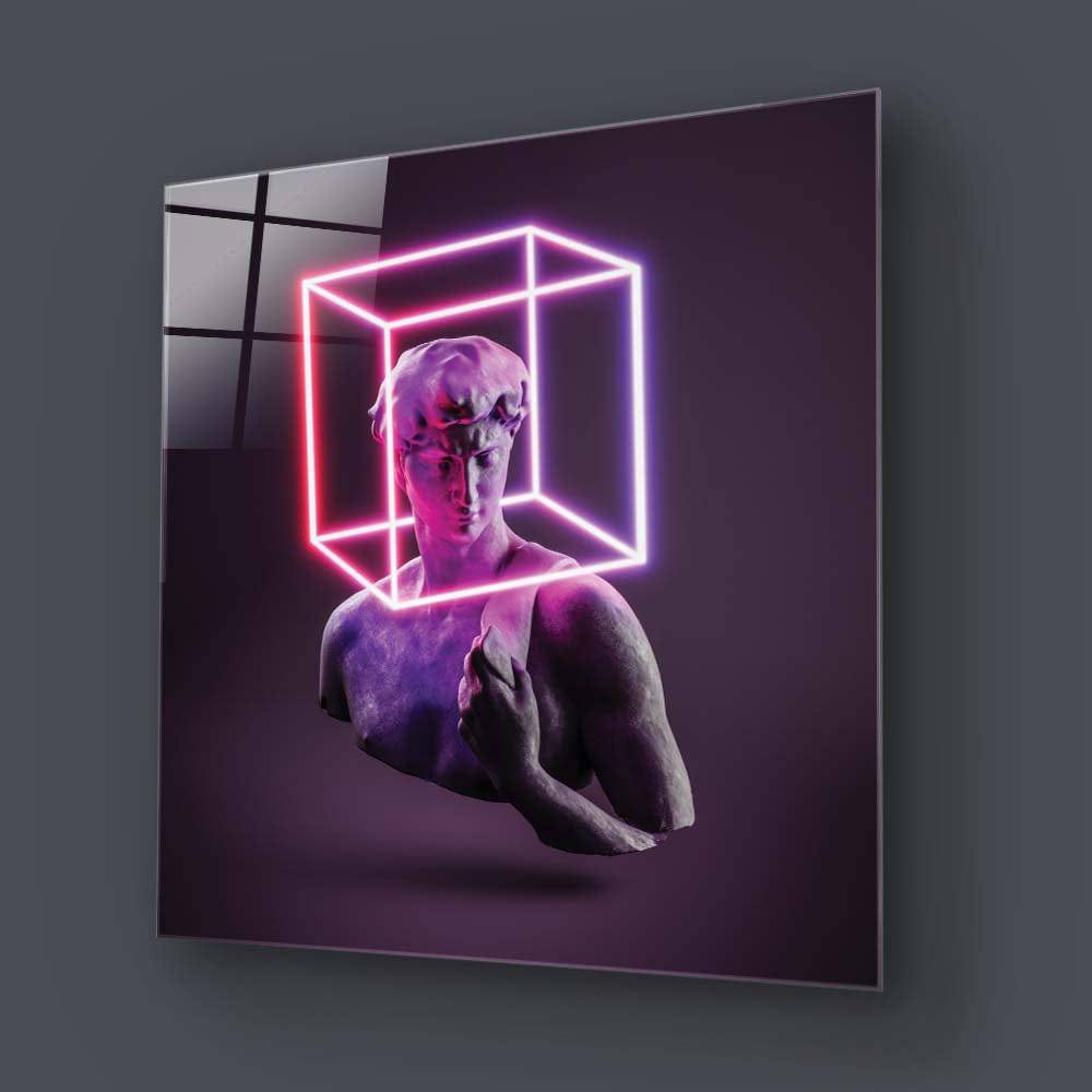 Neon Statue of David Glass Wall Art - CreoGlass E-Shop