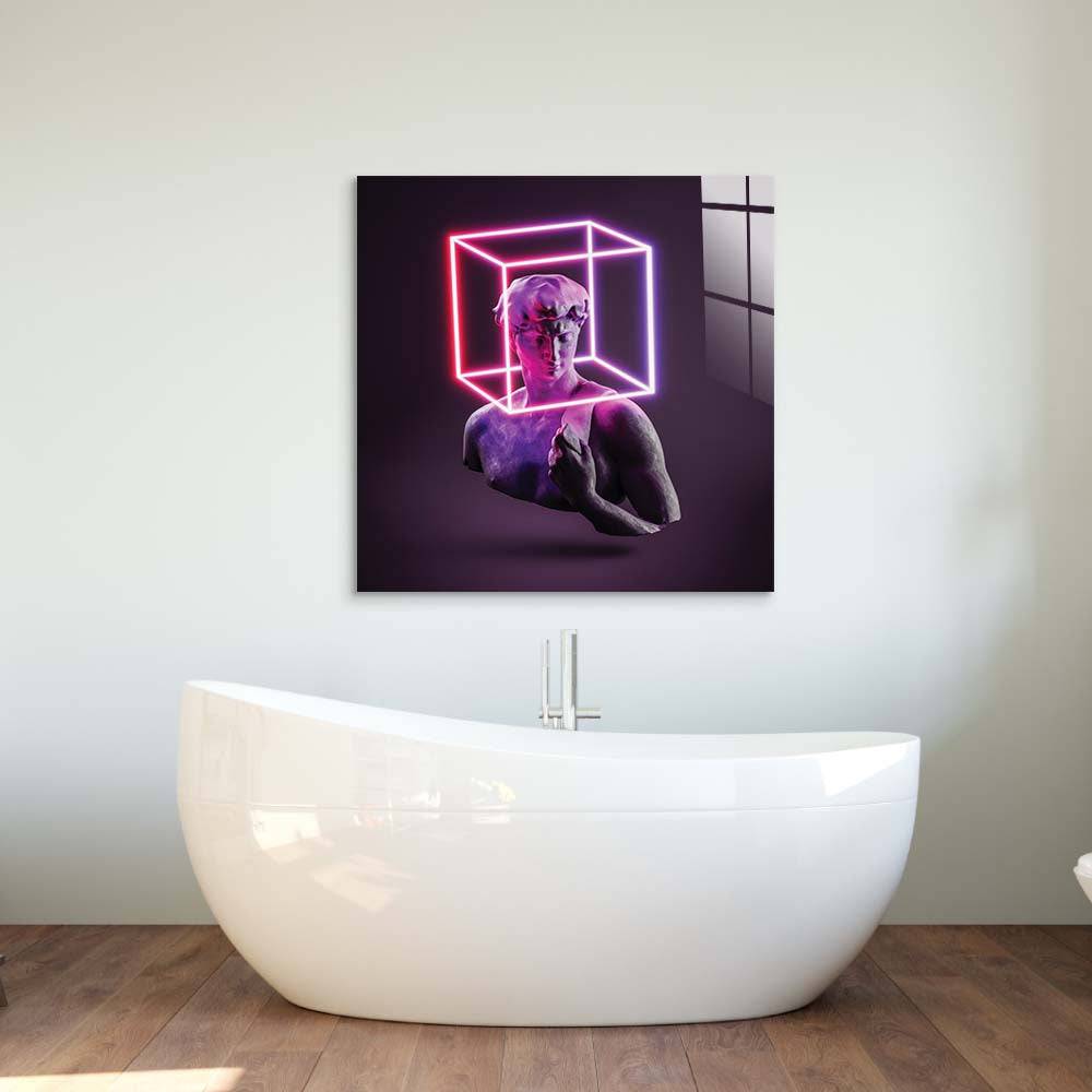 Neon Statue of David Glass Wall Art - CreoGlass E-Shop