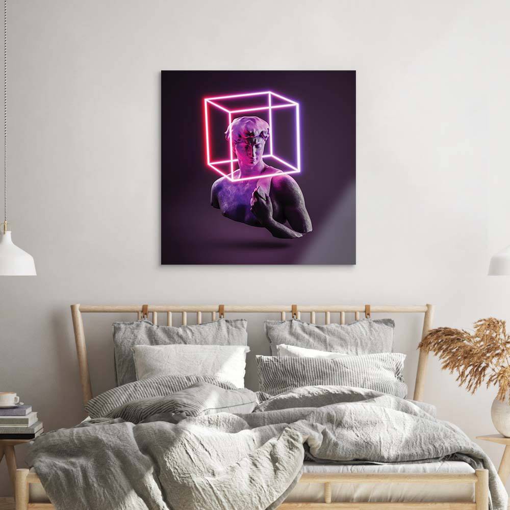 Neon Statue of David Glass Wall Art - CreoGlass E-Shop
