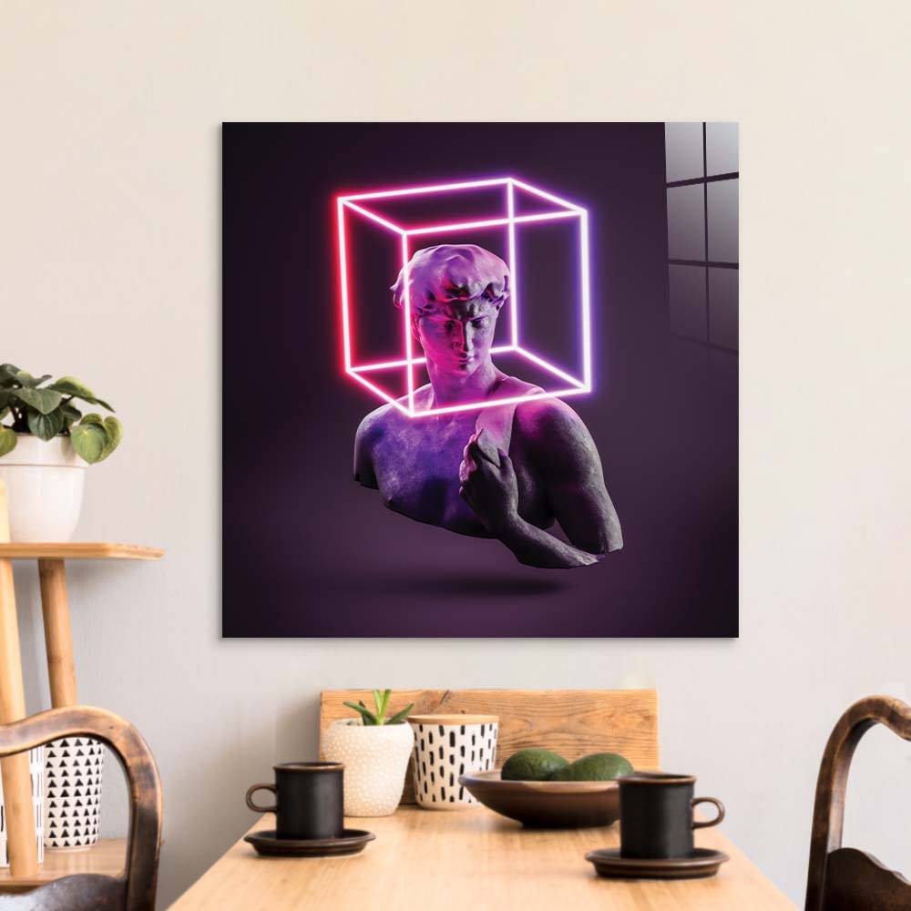 Neon Statue of David Glass Wall Art - CreoGlass E-Shop