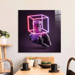Neon Statue of David Glass Wall Art - CreoGlass E-Shop