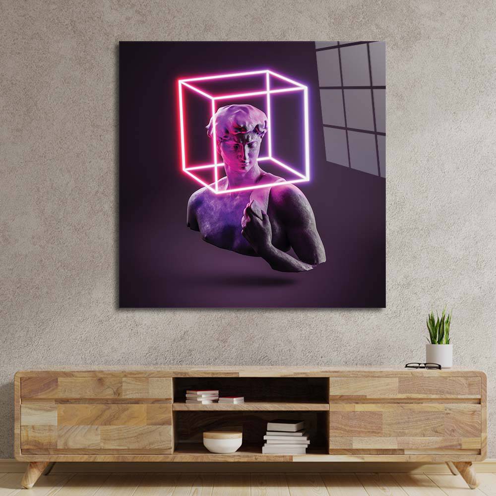 Neon Statue of David Glass Wall Art - CreoGlass E-Shop