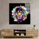 Paint Splash Lion Glass Wall Art - CreoGlass E-Shop