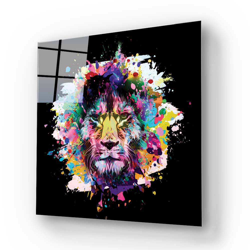 Paint Splash Lion Glass Wall Art - CreoGlass E-Shop