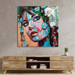 Painted Woman in Flowers Glass Wall Art - CreoGlass E-Shop