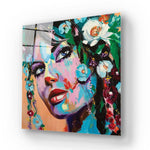 Painted Woman in Flowers Glass Wall Art - CreoGlass E-Shop