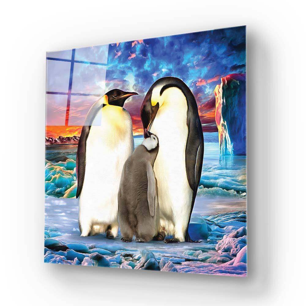 Penguin Family Glass Wall Art - CreoGlass E-Shop