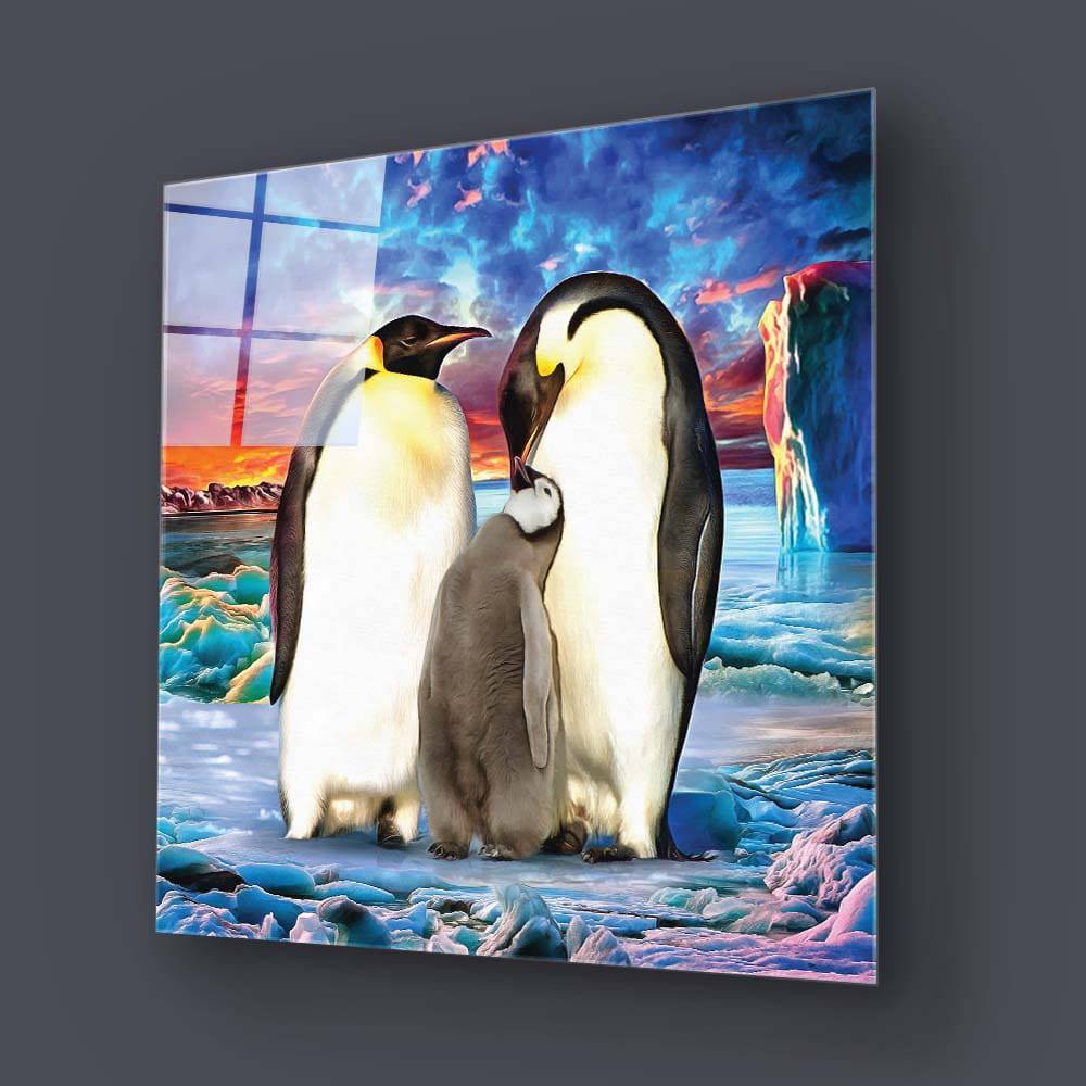 Penguin Family Glass Wall Art - CreoGlass E-Shop
