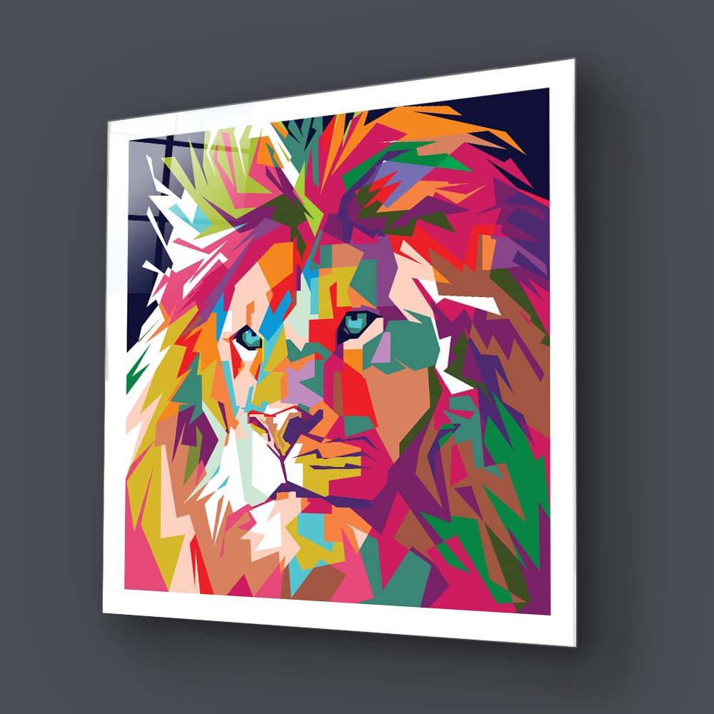 Pop Art Lion Glass Wall Art - CreoGlass E-Shop