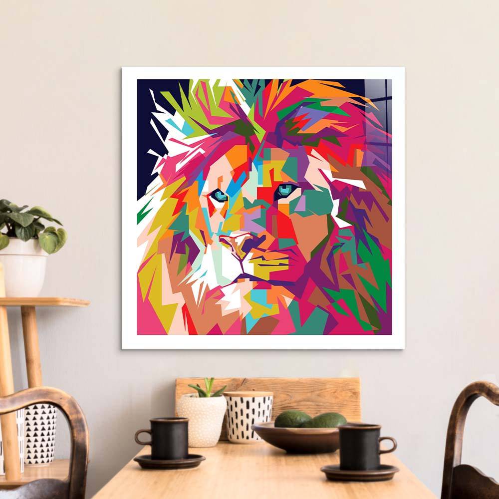 Pop Art Lion Glass Wall Art - CreoGlass E-Shop