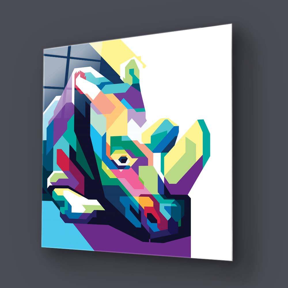 Pop Art Rhino Glass Wall Art - CreoGlass E-Shop