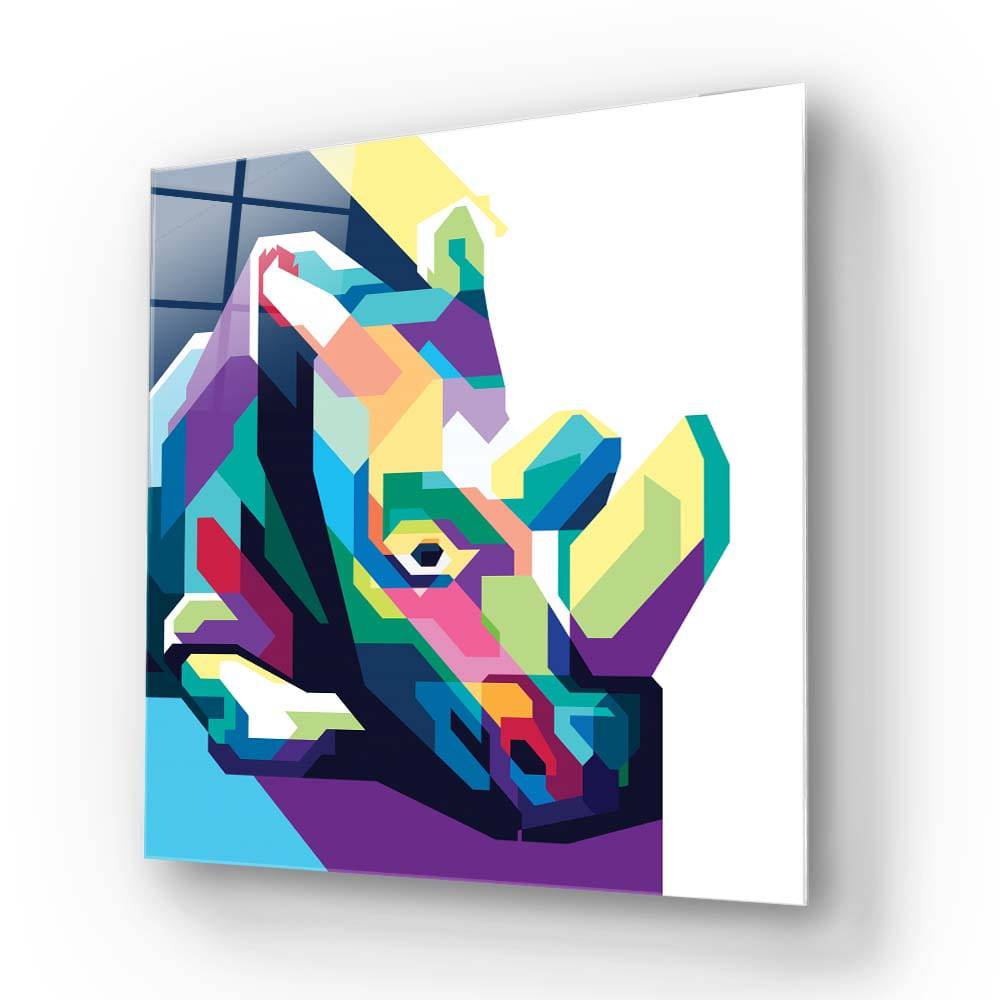 Pop Art Rhino Glass Wall Art - CreoGlass E-Shop