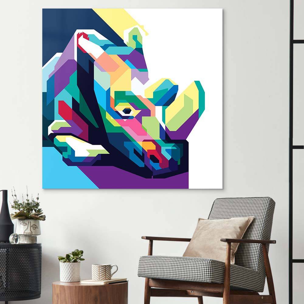 Pop Art Rhino Glass Wall Art - CreoGlass E-Shop