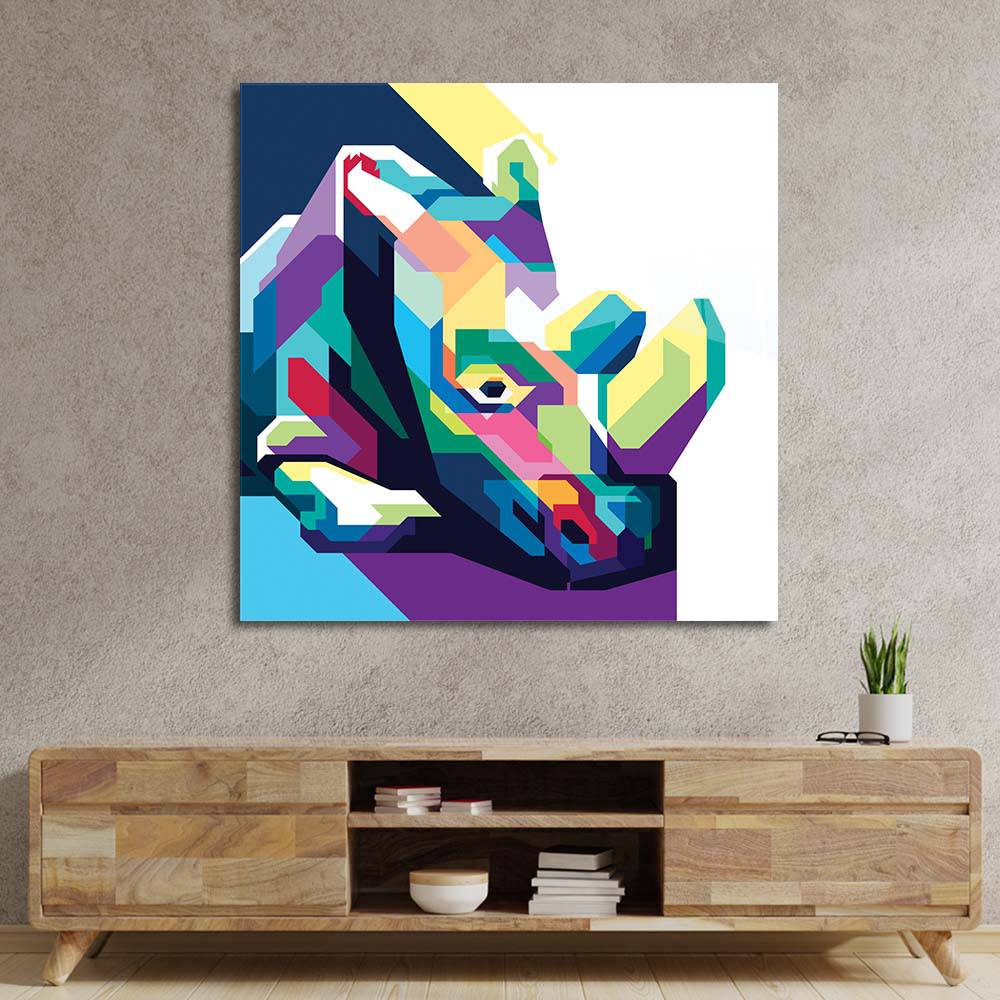 Pop Art Rhino Glass Wall Art - CreoGlass E-Shop