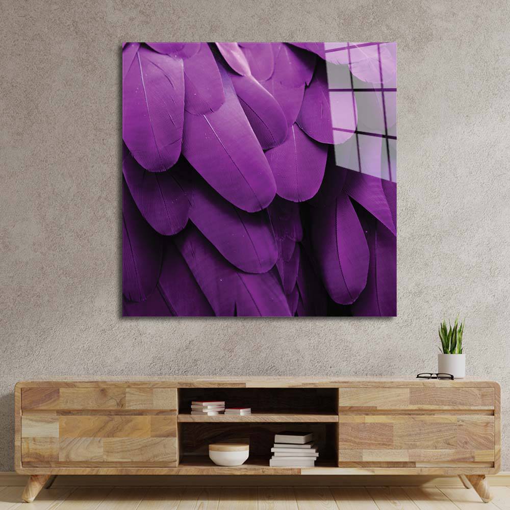 Purple Macaw Feathers Macro Photograph Glass Wall Art - CreoGlass E-Shop
