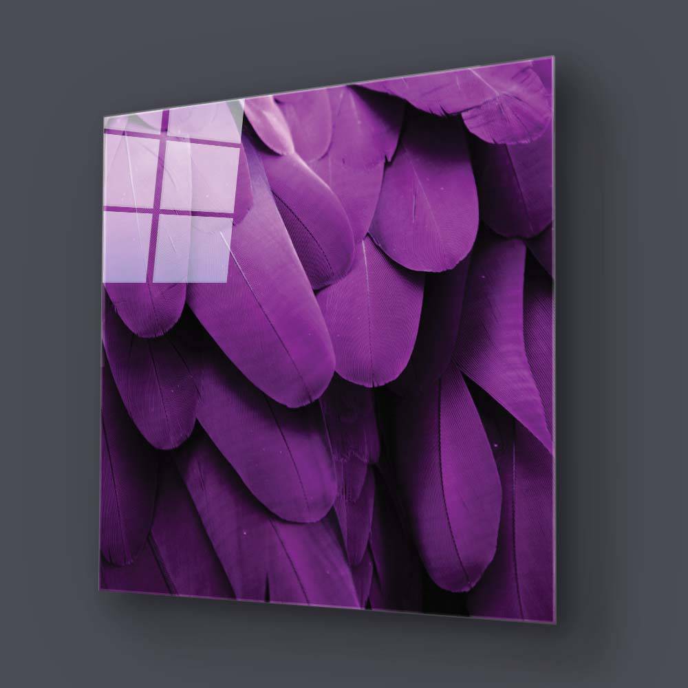 Purple Macaw Feathers Macro Photograph Glass Wall Art - CreoGlass E-Shop