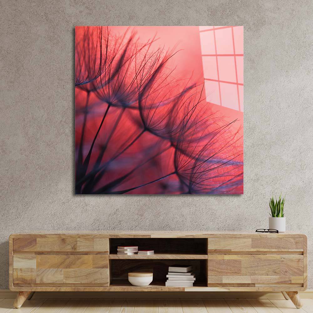 Red Dandelion Glass Wall Art - CreoGlass E-Shop