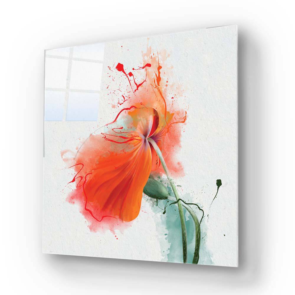 Red Flower Painting Glass Wall Art - CreoGlass E-Shop