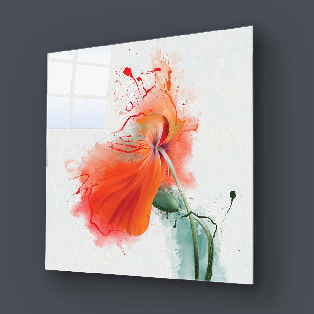 Red Flower Painting Glass Wall Art - CreoGlass E-Shop