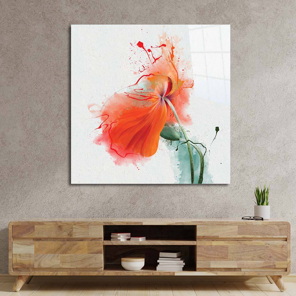Red Flower Painting Glass Wall Art - CreoGlass E-Shop