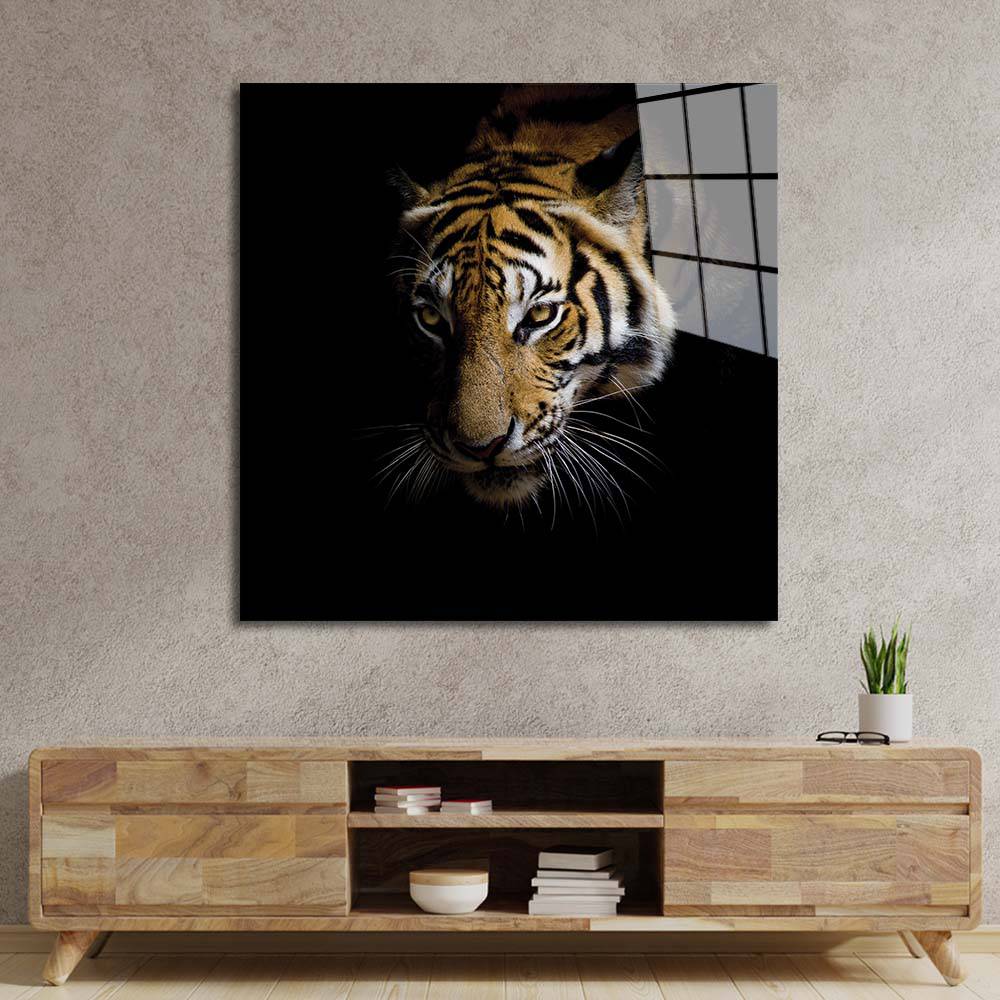 Side-Facing Tiger Glass Wall Art - CreoGlass E-Shop