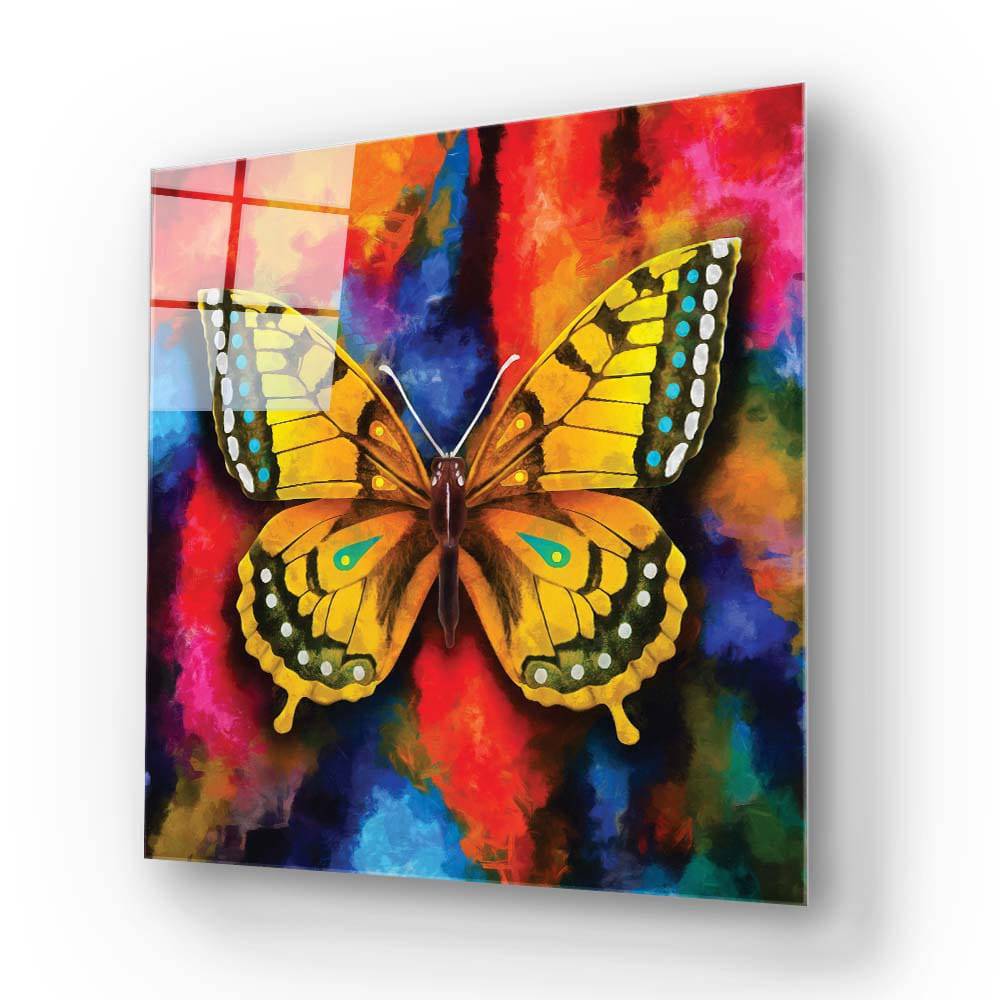 Watercolour Yellow Butterfly Glass Wall Art - CreoGlass E-Shop